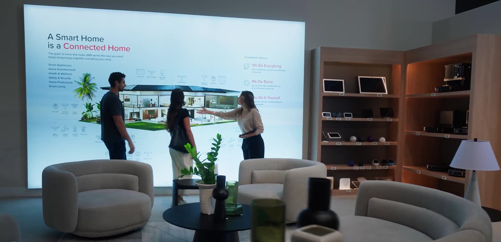 Couple viewing a connected smart home display